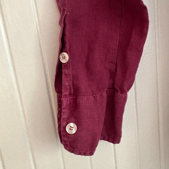 100% Linen Garnet Red Button Down Shirt - Picture 7 of 13